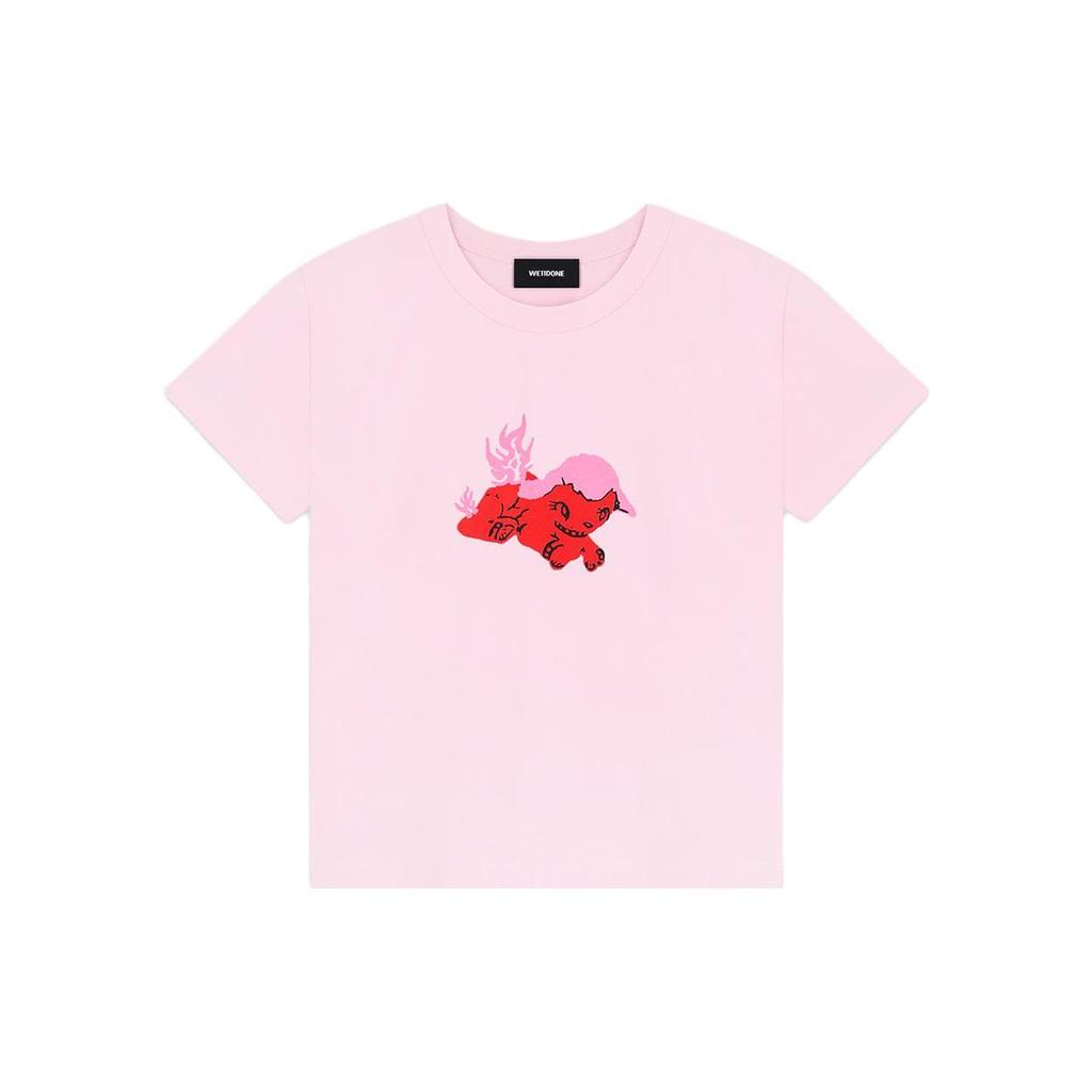We11done FW23 Cartoon Pattern Monster Print Casual Round Neck Short Sleeve T-Shirt Women T-Shirt Pink WD-TT3-23-719-U-PK