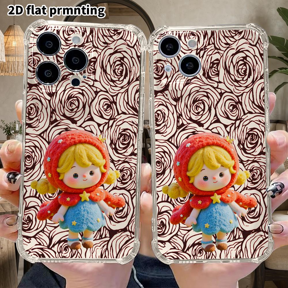 Phone Case: 2D Flat Suitable for iPhone 18 17 16 15 14 13 Pro, Transparent Four Corner Protective Case, Little Girl Doll, Christmas and Halloween Gift
