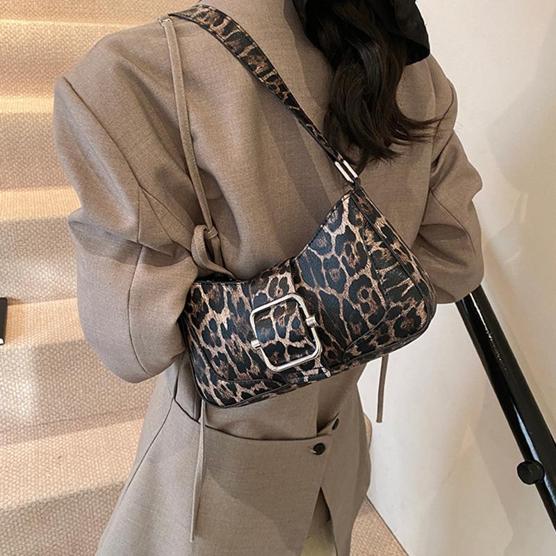 PU Women Crossbody Bag Leopard Print Bag Fashion One-shoulder Underarm Bag Niche Design Messenger Bag