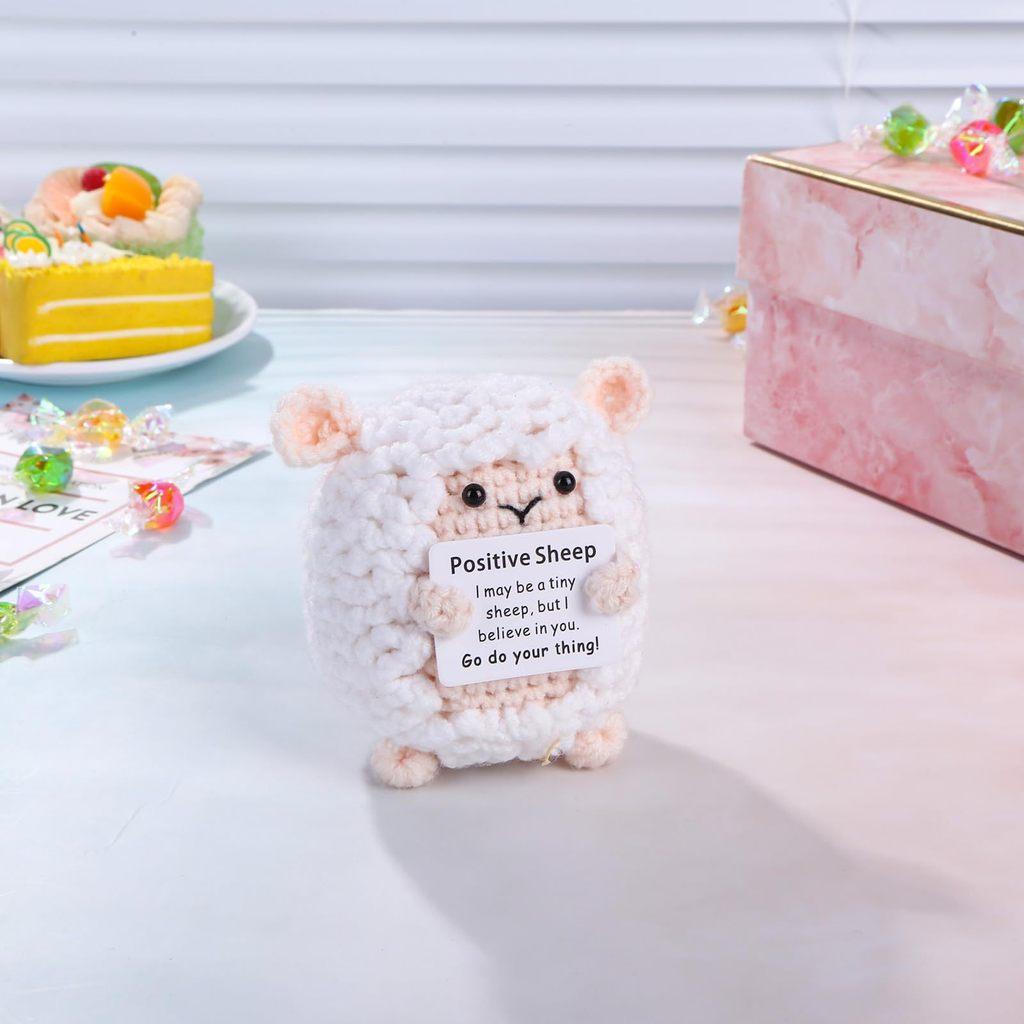 Easter Lamb Positive Crochet Animals Doll With Card Desktop Ornament Emotional Support Handmade Knitted Cheer Up Toy