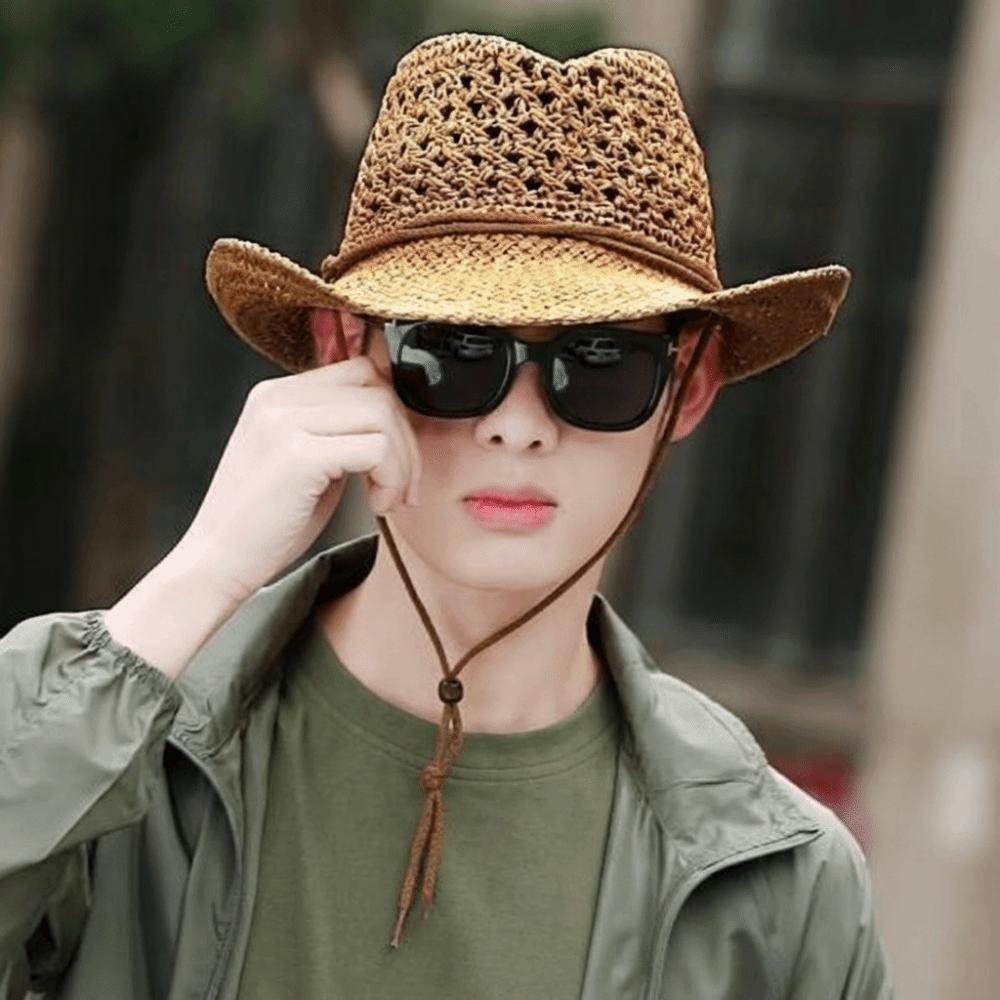 Wide Brim Sunscreen Straw Hat Solid Color Fisherman Hat Retro Western Cowboy Hat  Girl