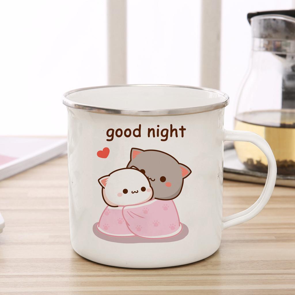 New Peach and Goma Cat Enamel Coffee Tea Cup Cute Animal Breakfast Dessert Milk Water Cup Couple Gift Original Breakfast Cups