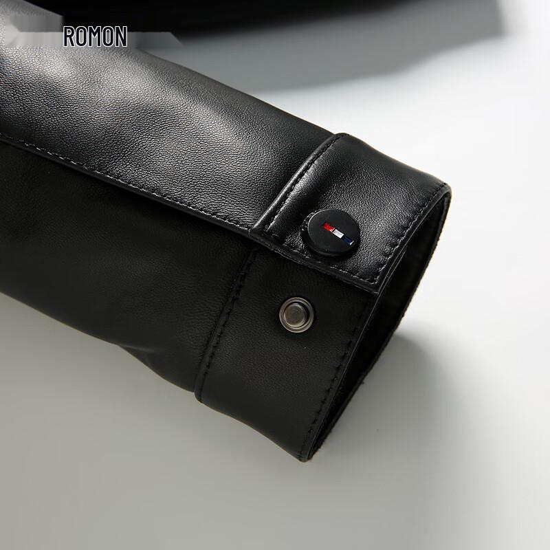 Romone Men's Genuine Sheepskin Leather Jacket with Stand Collar