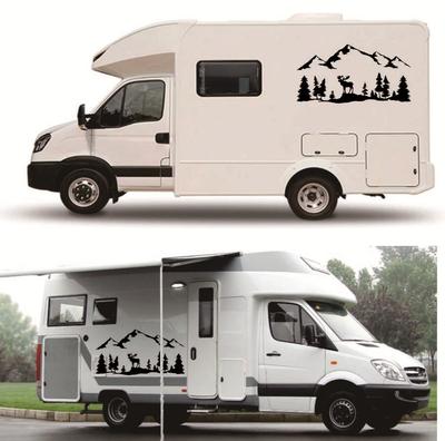 Car SUV RV Moose Trees Forest Mountain Vinyl Sticker Outdoors Hiking Decoration