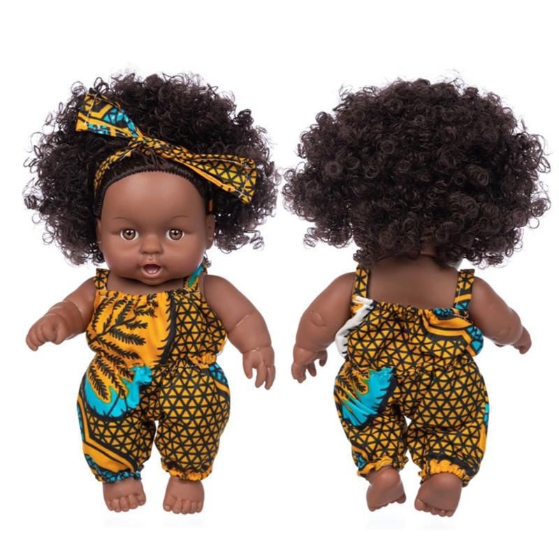 Afrikanisches Schwarzes Baby Spielzeug mit Lockigen Haaren Weihnachten Simulation Cartoon Puppe