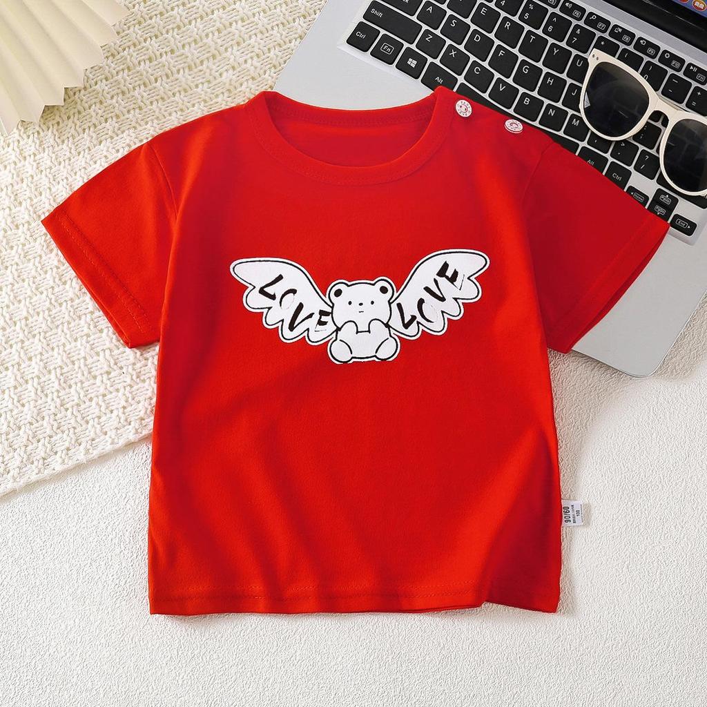 Letní trička s krátkým rukávem 2026 pro chlapce a dívky Miminko Jaro Kulatý výstřih Kreslený bavlněný top pro děti