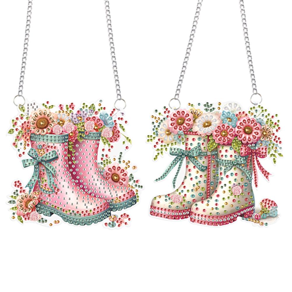 2pcs Flower Theme 2D/Flat DIY Special Shape Hanging Diamond Art Kits Diamond Painting Set Rhinestone Diamond Art Window Pendants