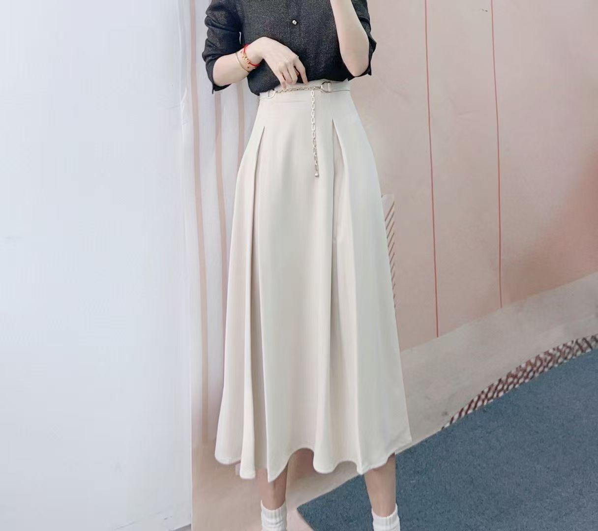 Spring 2026 Versatile High-Waisted A-Line Long Skirt L абрикосовый
