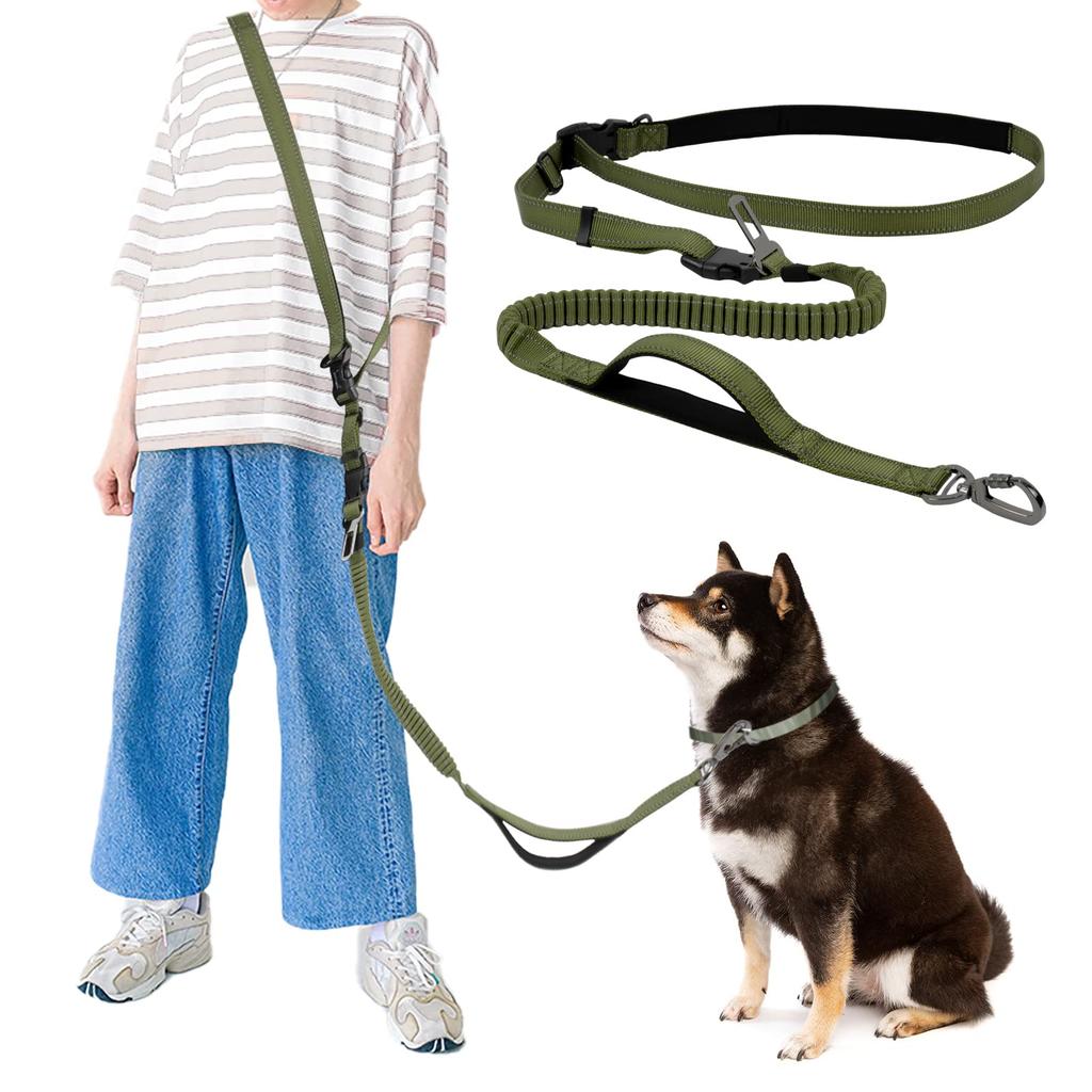 Bella Pal Multifunctional Adjustable Dog Leash Shock Absorption Reflective Training Compatible with Dog Seat Belt Extendable Bungee Deep Green &