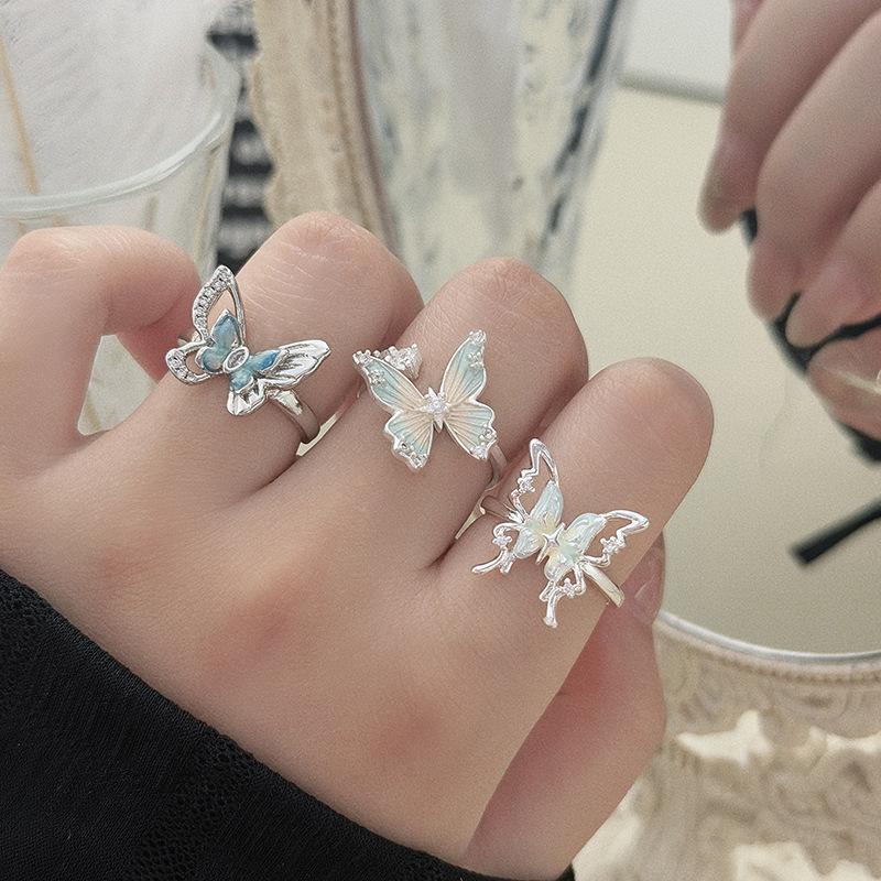 Mädchen Traum Dreidimensionale Schmetterling Farbverlauf Blau und Weiß Emaille Farbe Zir*****Stift Ring Nische Design Stapelring