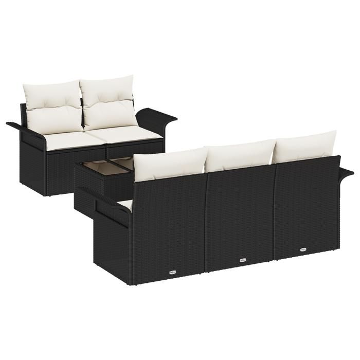 VidaXL Ensemble de canapés de jardin 6 pièces avec coussins en noir poly rattan 3345237
