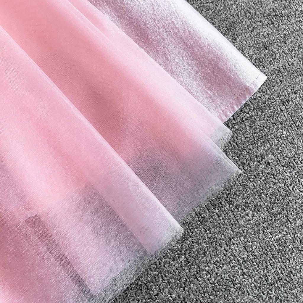 Summer New Sleeveless White Spliced Tulle Satin Maxi Dress Women‘s O Neck Slim Waist Ruched A Line Formal Wedding Evening Party Dress
