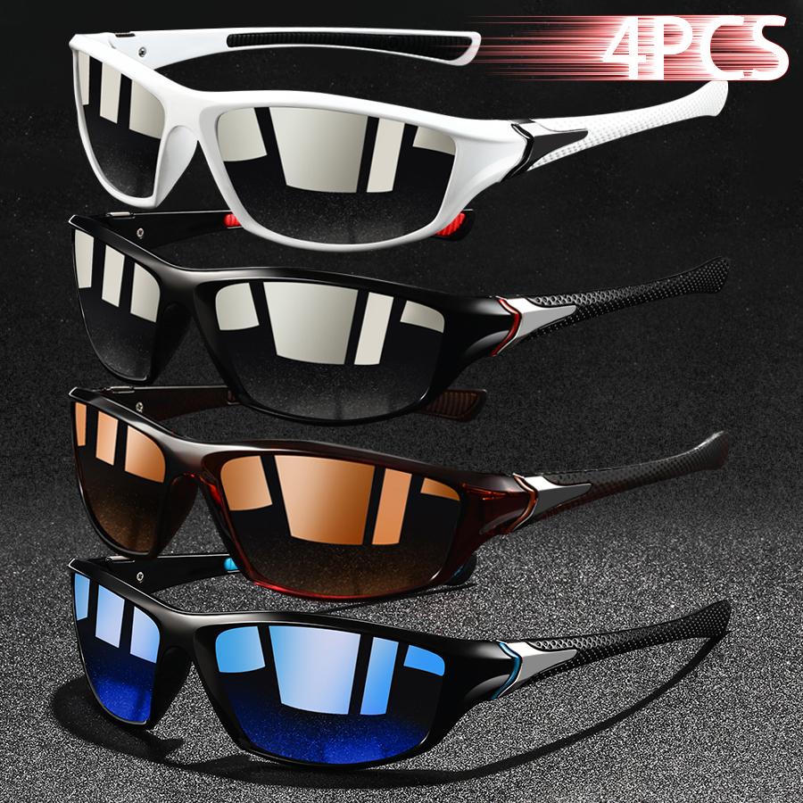 4 SZTUKI Vintage Sportowe Okulary Przeciwsłoneczne Rowerowe Mężczyźni Kobiety Ochrona UV400 Bieganie Wspinaczka Wędkarstwo Okulary Modne Okulary Słoneczne