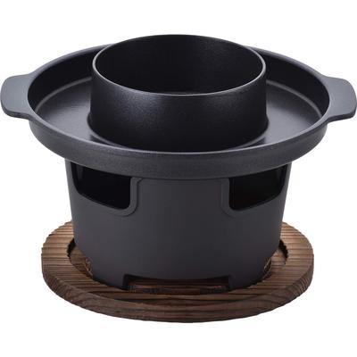 Grilled Shabu-Shabu Pot, Black, 18cm, Solid Fuel, Portable Gas Stove, for Hospitality Japanese Cuisine, RB-1281