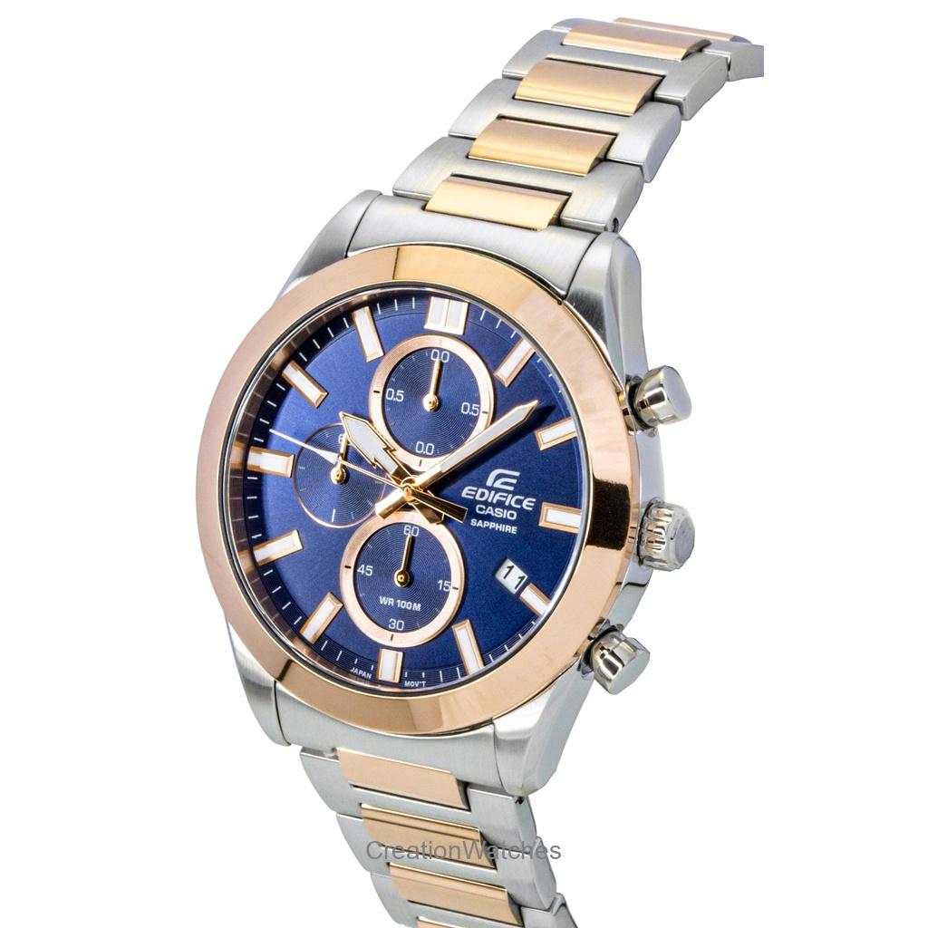 Casio Edifice Analog Chronograph Two Tone Stainless Steel Blue Dial Quartz EFB-710SG-2AV 100M Men's Watch