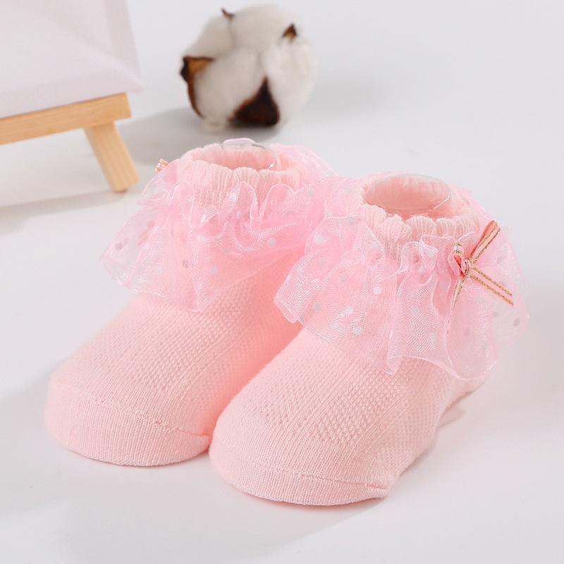 

Детские носки для девочек, носки принцессы, носки с бантом и горошком, с марлевой кромкой S