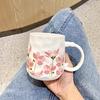 INS wind high-value flower mug with lid spoon household girl heart ceramic cup student breakfast milk cup