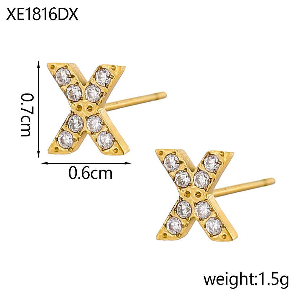 CARLIDANA A-Z Alphabet Initial 26 Letter Stainless Steel Gold Plated Cubic Zircon Paved Fashion Jewelry CZ Stone Stud Earring