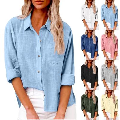 Spring Summer Women's Cotton Linen Long Sleeve Shirts for Women T Shirt Solid T-Shirt Woman Clothes T-shirt Elegant Casual Tops Tees Streetwear