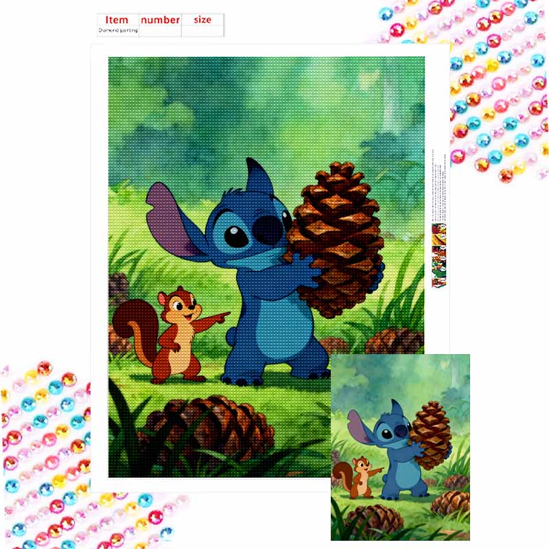 Disney Stitch and Chipmunk Diamond Art Painting Kit 5D Handmade DIY Diamond Painting, Home Wall Decoration