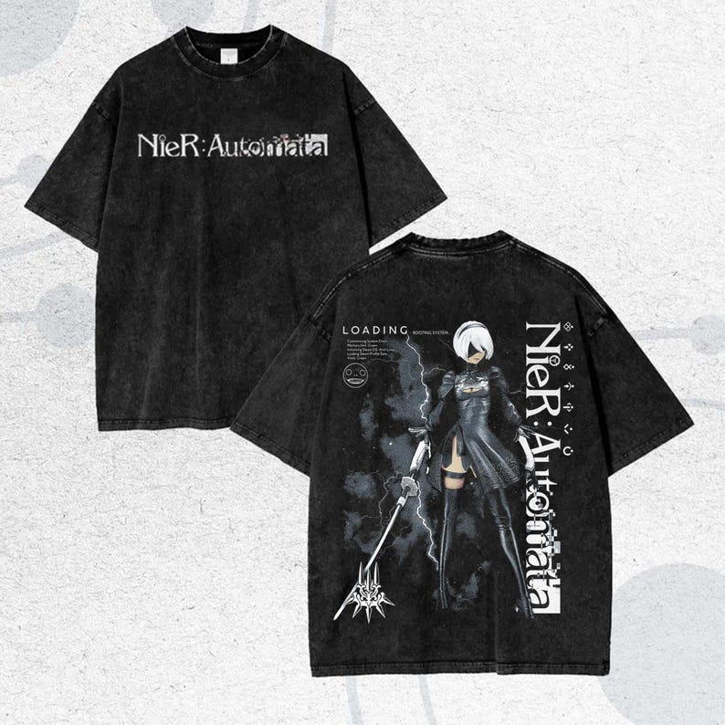 Hot game Nier Automata Type B Yorha Plus Size Unisex Anime Lover Washed Tshirt personality Clothes Year round clothing Couples