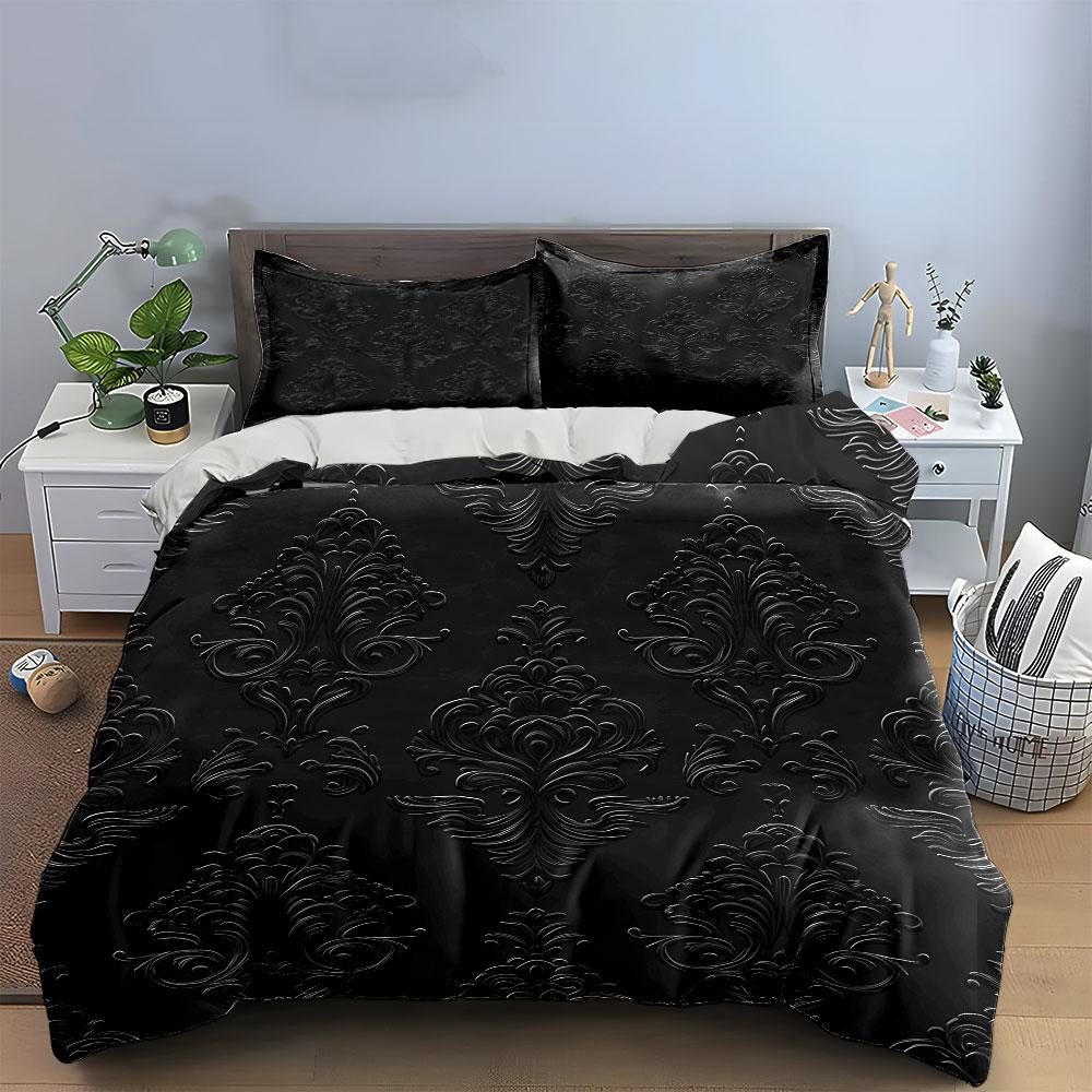 Elegant Zwart Bloemenpatroon Set Prachtig Drie-Delig Beddengoed Set Cadeau Voor Kinderen En Volwassenen