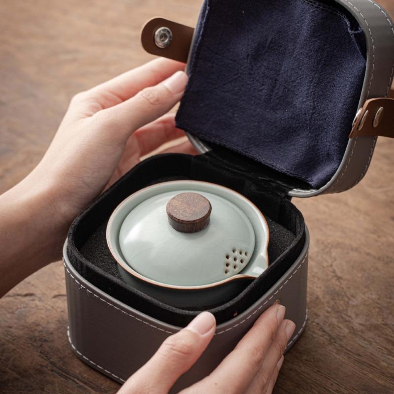 1 Set Of 4 Pcs Ceramic Travel Tea Set Include One Pot And Three Cups Outdoor Camping Portable Tea Set For Home Restaurant Hotel Office Tea Accessories