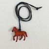 Versatile Long Pendant Necklace Featuring Horse Design In Vibrant Acrylic On Soft Leather Rope for Various Outfits