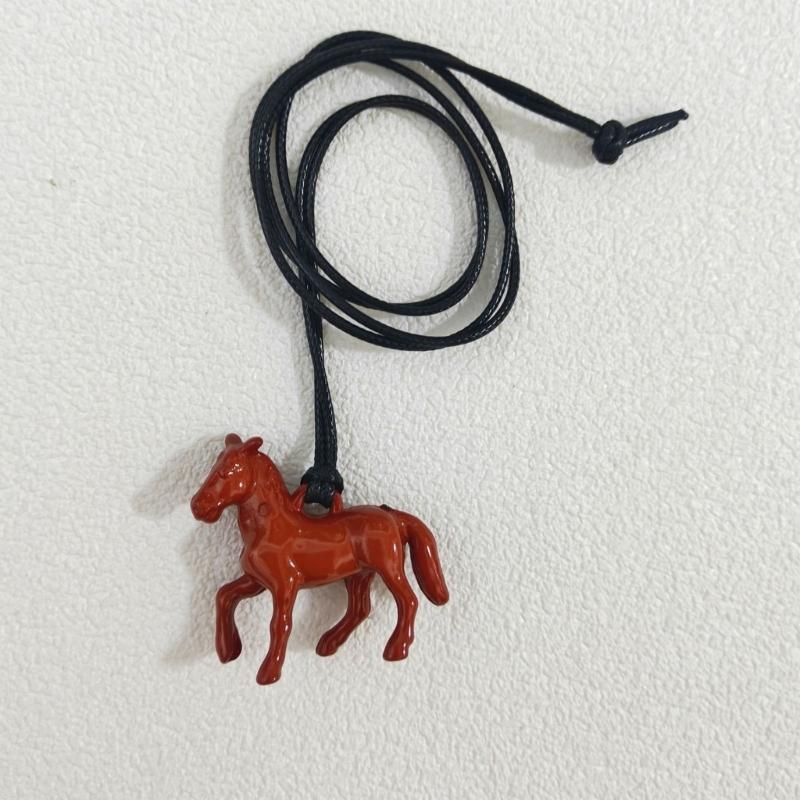 Versatile Long Pendant Necklace Featuring Horse Design In Vibrant Acrylic On Soft Leather Rope for Various Outfits