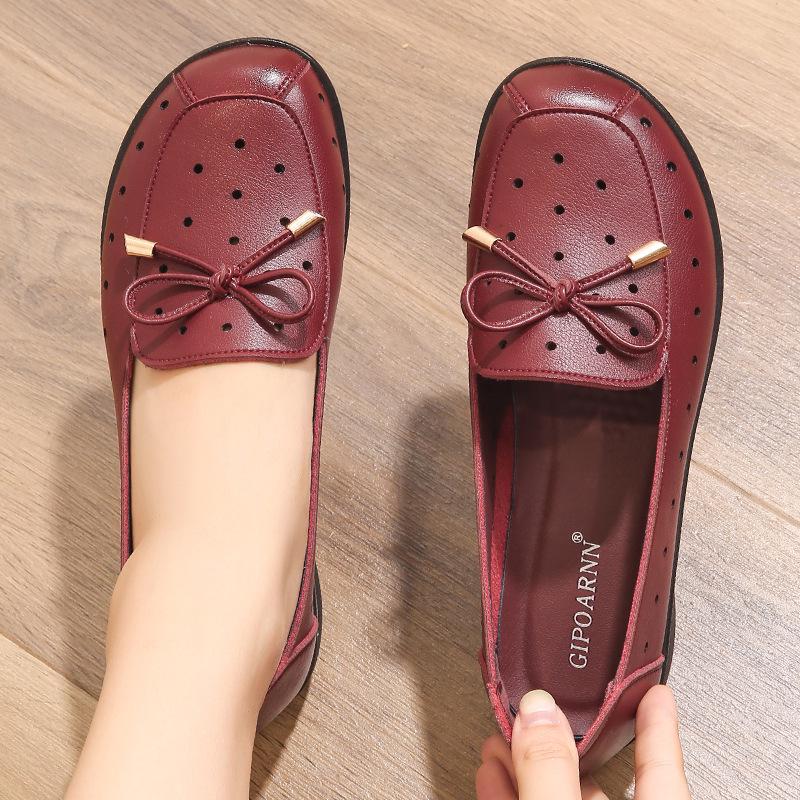 

Женские нескользящие дышащие кожаные сандалии для женщин среднего и пожилого возраста - Мягкая подошва, Летняя обувь 36 красный