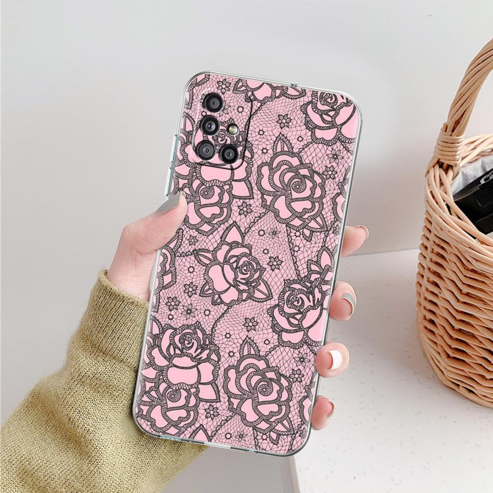 Phone Case For Samsung A15 A13 A35 A55 A51 A71 A41 A31 A21S A03S A05 A17 A23 A25 A33 A53 A73 5G A07 4G Clear Cover Lace Printed