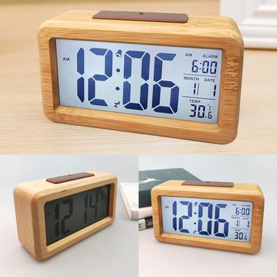 Wooden Digital Display Electronic Alarm Clock Temperature Monitor for Home Use