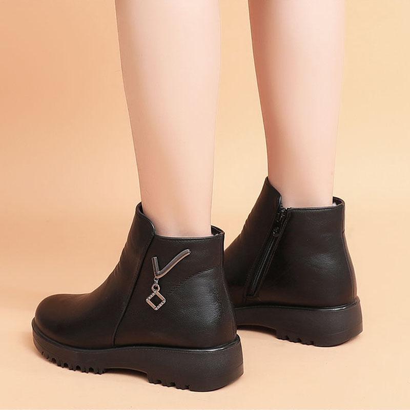 Dámské plyšové teplé kožené boty Měkká kůže Měkká podrážka Protiskluzové Boty na ploché podrážce Kotníkové boty Zateplené boty na zimu