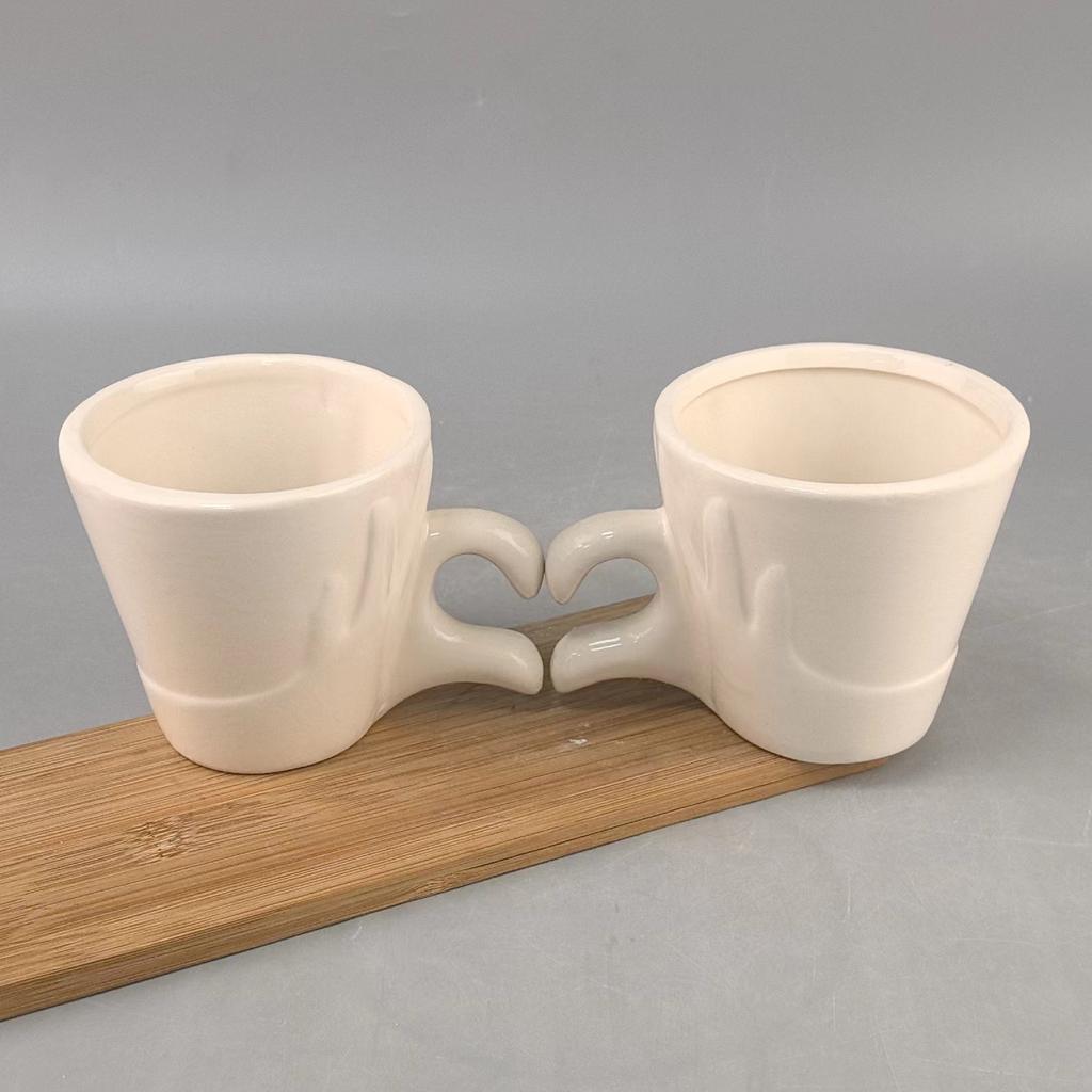 Chinese Valentine's Day Cute Heart-shaped Coffee Pair Red Love Handle Ceramic Couple Novelty Water Cup Mug