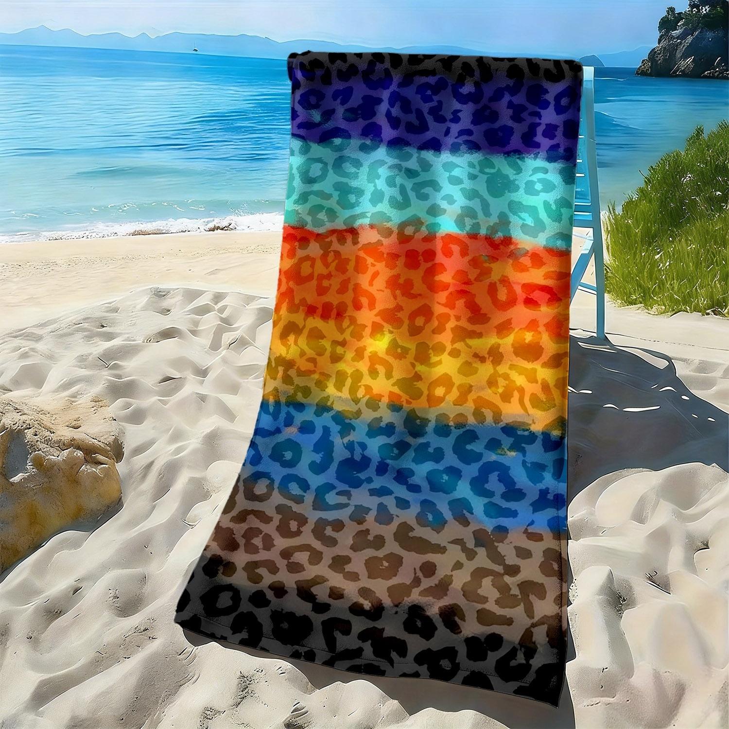 

Colorful leopard print stripes pattern polyester microfiber beach towel is highly absorbent, suitable swimming and beach outings W30*H60(CM)