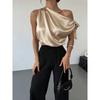 Women One Shoulder Satin Blouse With Bow Detail Elegant Sleeveless Party Tops