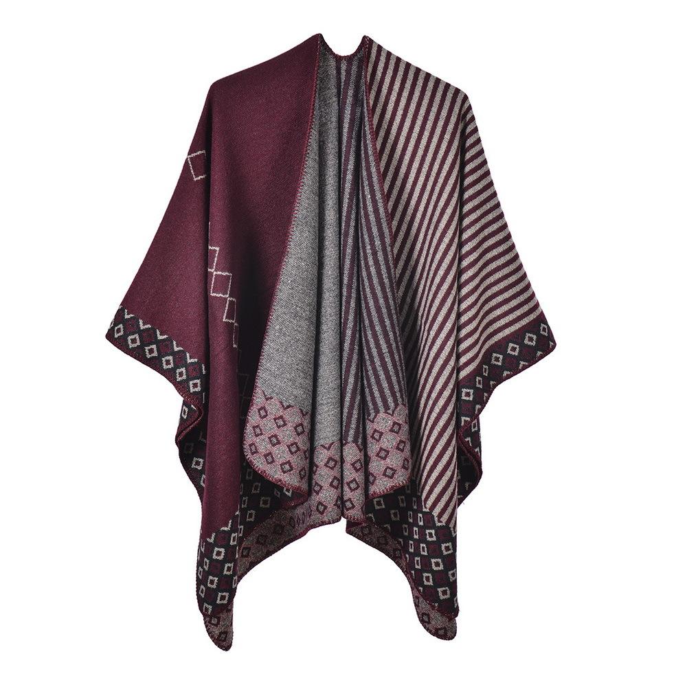 Women's Fashion Autumn Winter Warm Scarf Sweet Striped Diamond Cape Korean Style Pashmina Shawl
