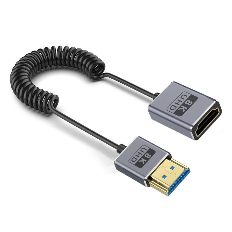 Thin Coiled 8K60hz 2.1 Video Cable 48Gbps with Spring Designing Cord Enhances Flexibility and Durability 70CM 27.56in