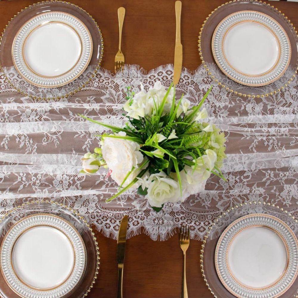 White Color Lace Table Runner Rectangular Shape Floral Embroidery Vintage Table Runners Comfortable European Style