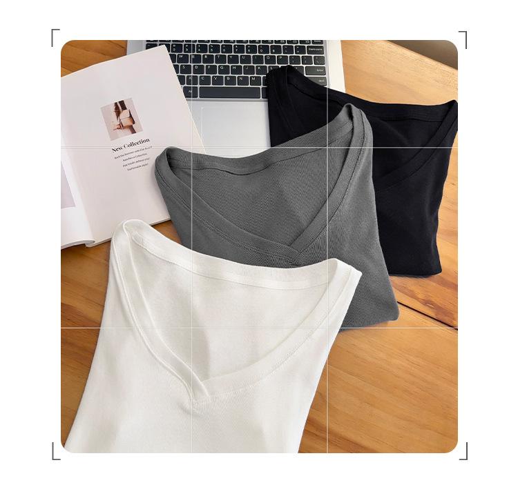 French Slim V-Neck Short-Sleeve White T-Shirt for Women - Summer 2026 New Arrival