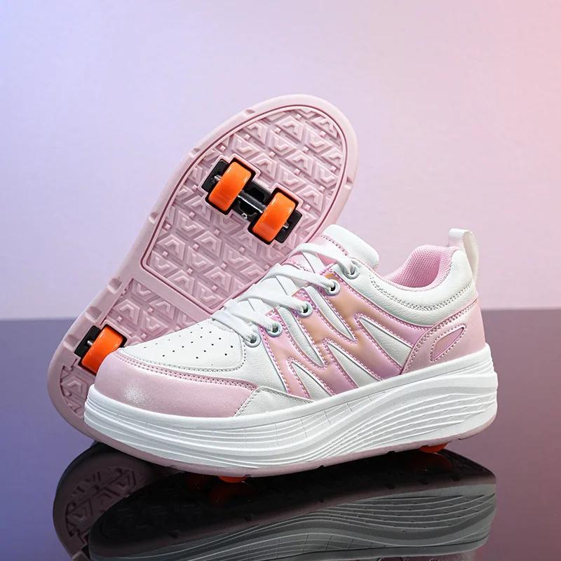 LED Racing Roller Skating Women's Roller Skate Shoes with Wheels 4 Detachable Wheels Speed Skates for Girl Sneaker with Wheels