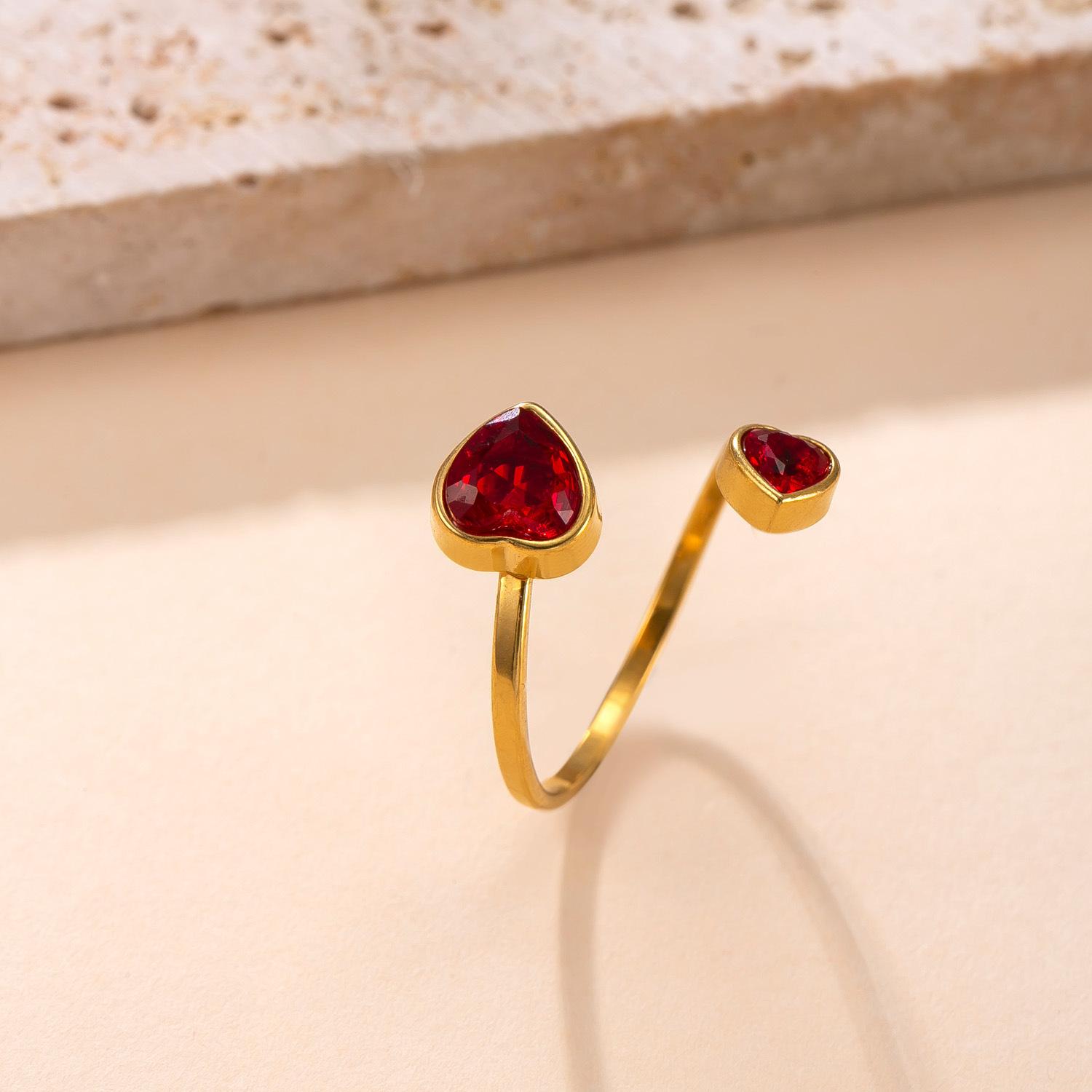 

Red Zircon Heart Ring Women Gold Color Stainless Steel Minimalist Trendy Adjustable Open Rings Wedding Zircon Gift Wholesale Open красный