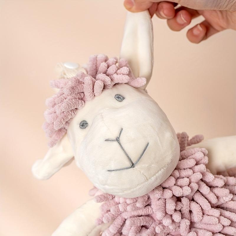 1pc Adorable Sheep-Shaped Hand Towel Soft Chenille High Absorbency Kitchen Bath Towel, Hanging Loop for Wall, Cute Plush Animal Decor for Modern Homes