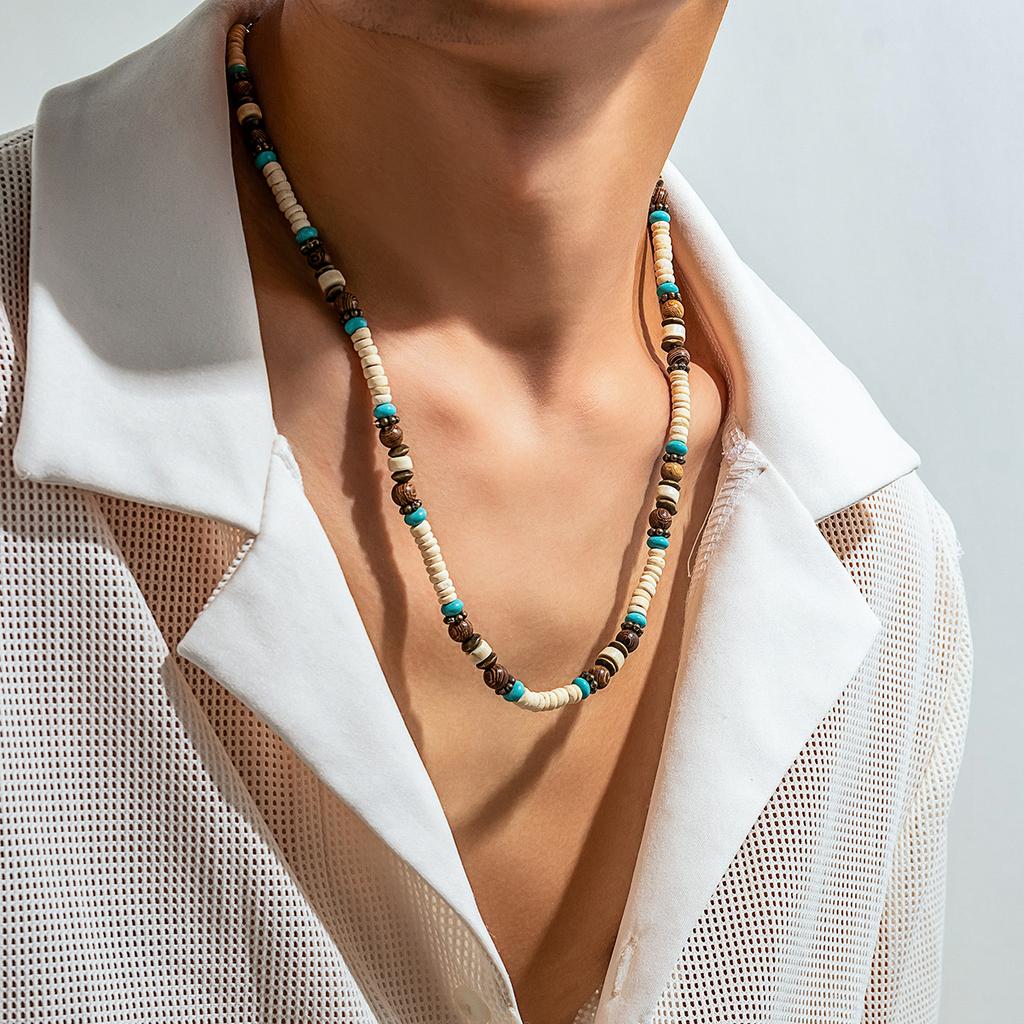 Multi Color Small Wood Beads Chains Necklace for Men Trendy Beaded Collar on Neck Accessories Short Choker 2026 Fashion Jewelry