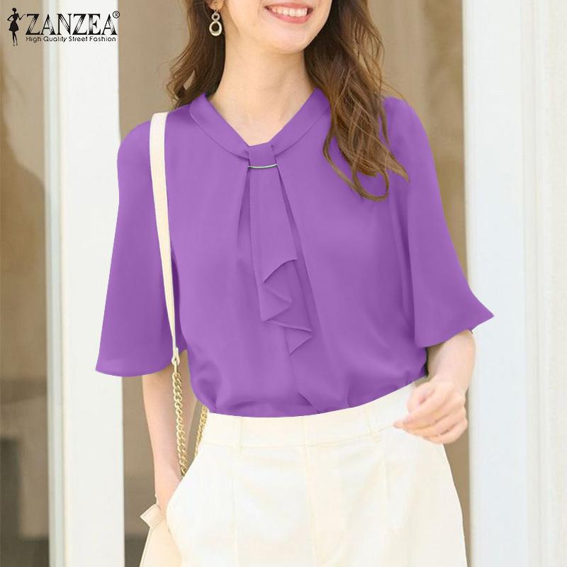 ZANZEA Women Loose O-neck 3/4 Sleeve Solid Color Casual Blouse