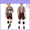 Stylish German Oktoberfest Clothing Men Fawn Print Khaki Plaid Costume Set