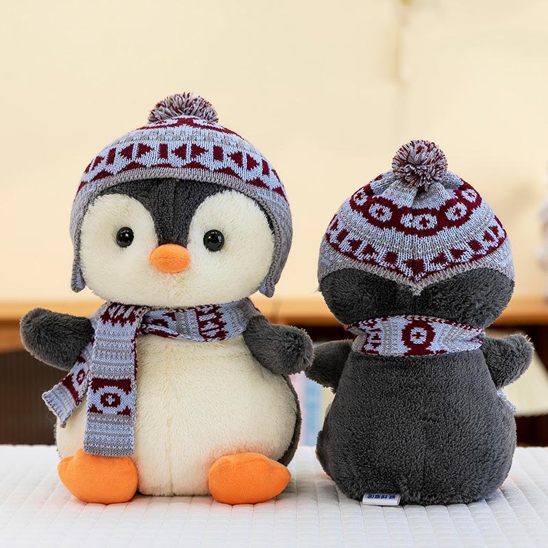 Children's Winter Hooded Scarf Penguin Plush Backpack Doll