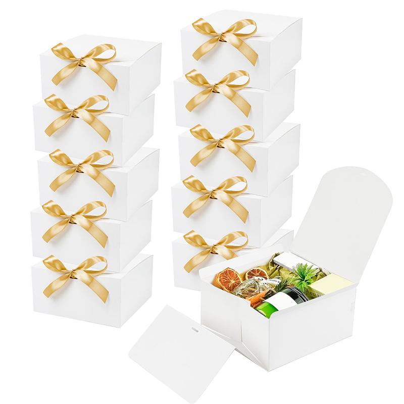 WTEMPO 6PCS 20*20*10CM Creative Bow Paper Boxes Cake Dessert Pastry Packaging Boxes Wedding Festival Party Gift Boxes Solid Color Foldable Gift Boxes