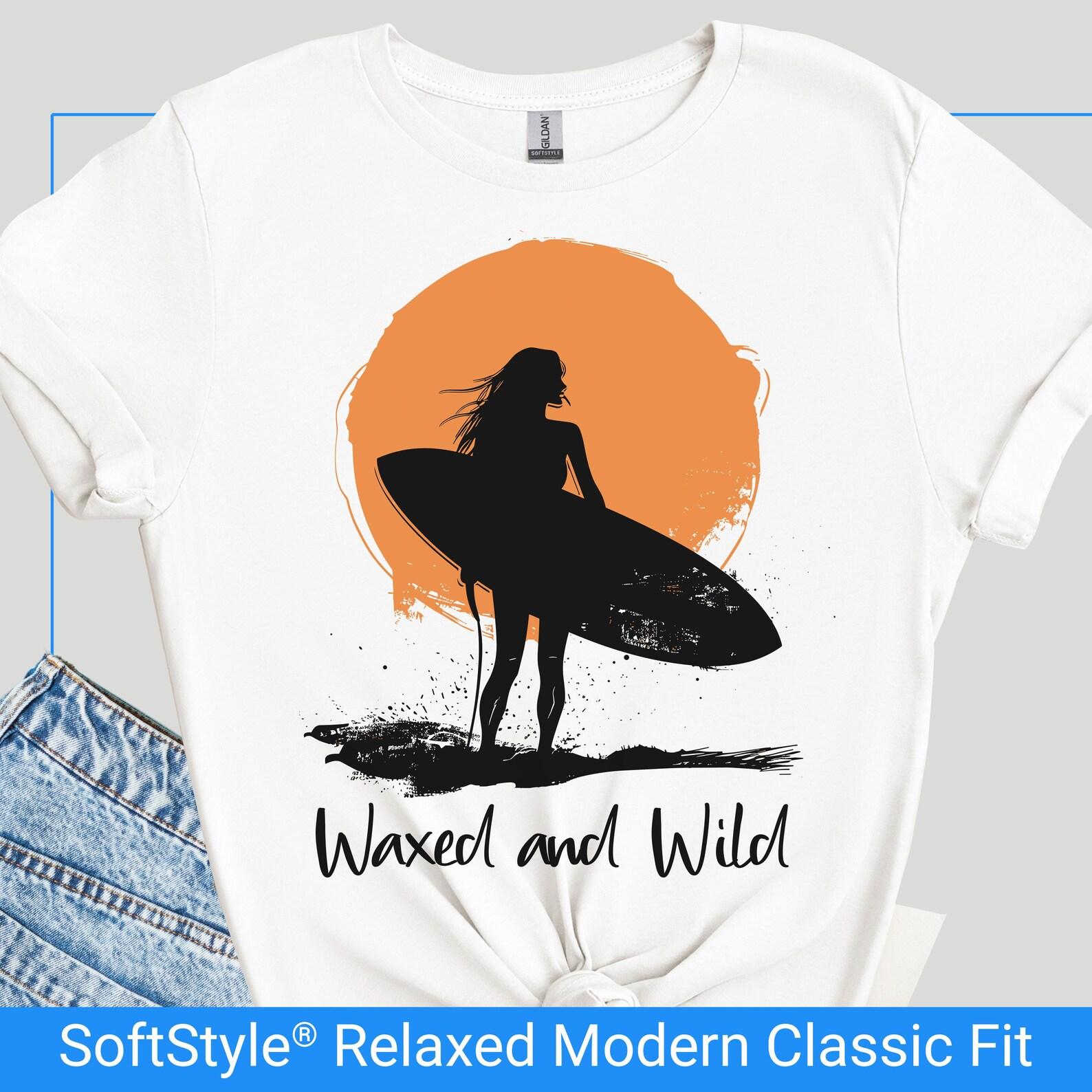 Funny Surfing Girl Shirt, Waxed and Wild T Shirt, Wild Woman Tee for Women, Adult Humor Surfer Gift, Female Surf Aesthetic Tshirt 4XL