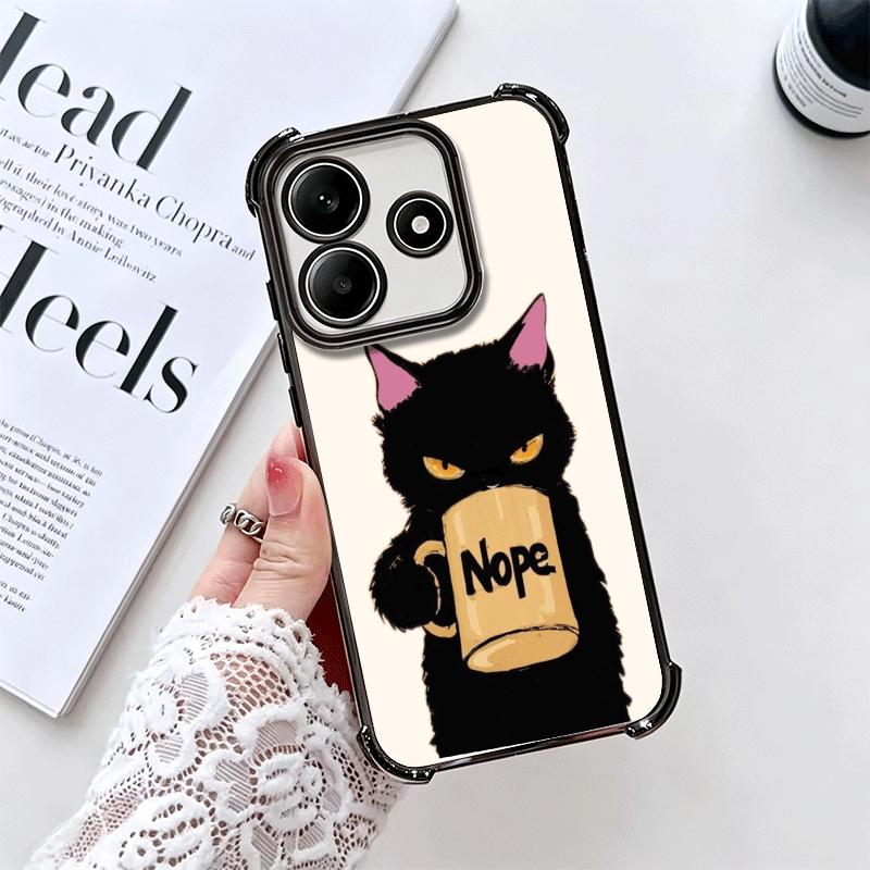 Black Cat Cartoon Cute Plating Phone Case For Xiaomi Redmi Note 14 15 Pro Plus 13 12 11 11S 11T 10 9S 9 5G Anti-Fall Airabag Cov